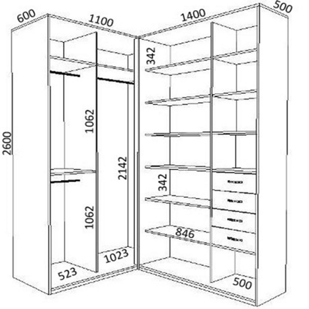 Чертеж шкаф купе 2700мм